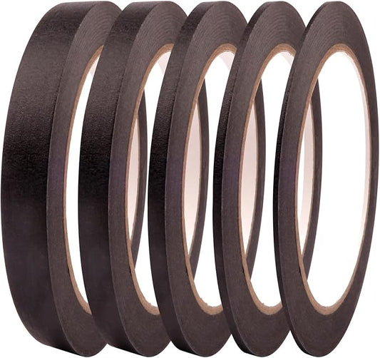 5 Rolls Pinstripe Tape - Masking Tape 1/16", 1/8", 1/4", 1/2", 3/4" - Thin Painters Masking Automotive Tape for DIY, Car, Auto, Paint, Art, Tumblers (Black)