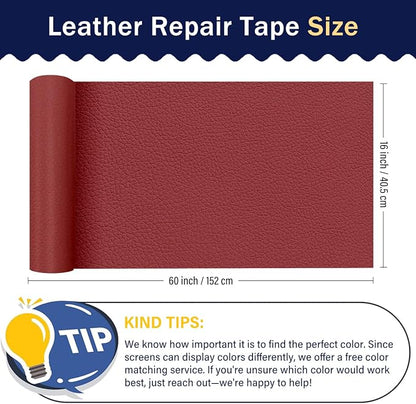 Zenyao Leather Repair Patch Tape - Self Adhesive Leather Repair Kit for Car Seat Furniture, Heavy Duty Vinyl Repair Patch for Couch Sofa, Waterproof for Rips Scratches Tears, 16x60 Inch Roll, Red