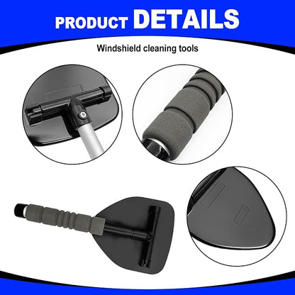 Car Detailing Kit, Extendable Windshield Cleaner with 5 Upgraded Reusable Microfiber Pads | Interior/Exterior Auto Glass & Wheel Cleaning Tool