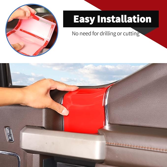 Voodonala for F-150 2015-2020 Interior Door Handle Cover with Door Panel Cover Compatible with Ford F150 2015-2020, F150 Interior Accessories 8Pcs(ABS,Red)