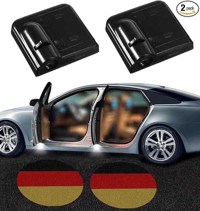 NewL 2 Pcs Led Car Door Welcome Light Round German Flag Logo Symbol Projector Lights Ghost Shadow Light
