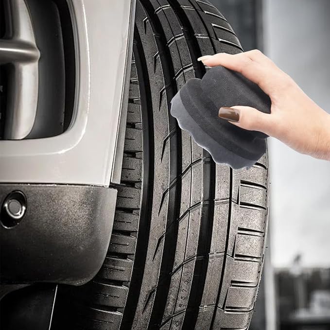 2PCS Car Tire Dressing Applicator Pads, Reusable Hex-Grip Vehicle Wheel Wax Buffing Dressing Sponge Pad, Automotive Tire Shine Detailing Foam Tool, Universal Fit (3.15Inch/Black)