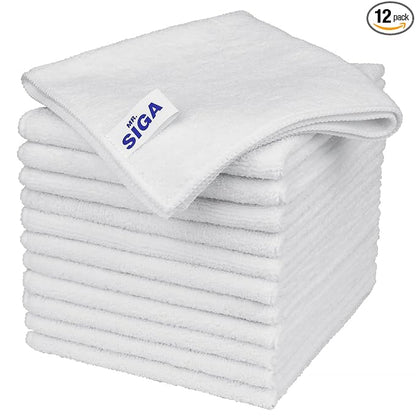 MR.SIGA Microfiber Cleaning Cloth, All-Purpose Microfiber Towels, Streak Free Cleaning Rags, Pack of 12, White, Size 32 x 32 cm(12.6 x 12.6 inch)