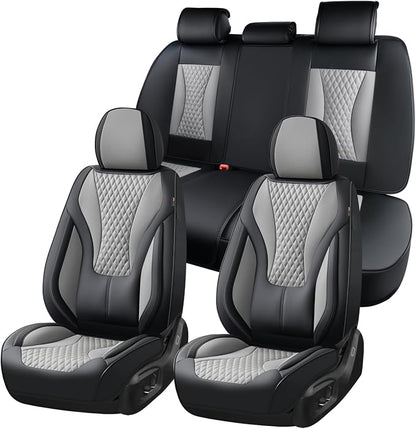 Coverado Waterproof Nappa Leather Car Seat Covers, Automotive Fullset Seat Covers, 5 Seat Car Seat Cushion & Protector, Black&Gray Front and Rear Covers Universal Fit for Most Cars, SUVs, Trucks