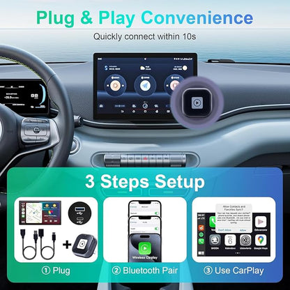 Wireless Carplay Adapter(2025 Upgrade), Plug and Play, Convert Wired to Wireless Bluetooth Carplay Adapter for iPhone - No Latency -Mini Size