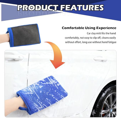 2PCS Car Clay Mitt Auto Detailing,Anti-Scratch Soft Clay Bar Mit for Car Surface Detailing,Reusable Clays Mitt for Cars Detailings as Clays Towel for Paint,Glass,Metal