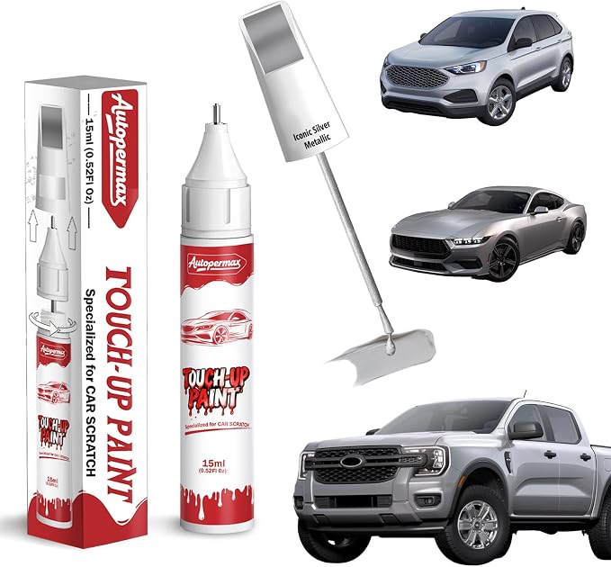 JS/M7432A Iconic Silver Metallic Car Touch Up Paint for Ford, Color Accurate Two-In-One Car Paint Scratch Repair Pen, Professional Scratch Remover for Vehicles Chips and Nicks Scuff