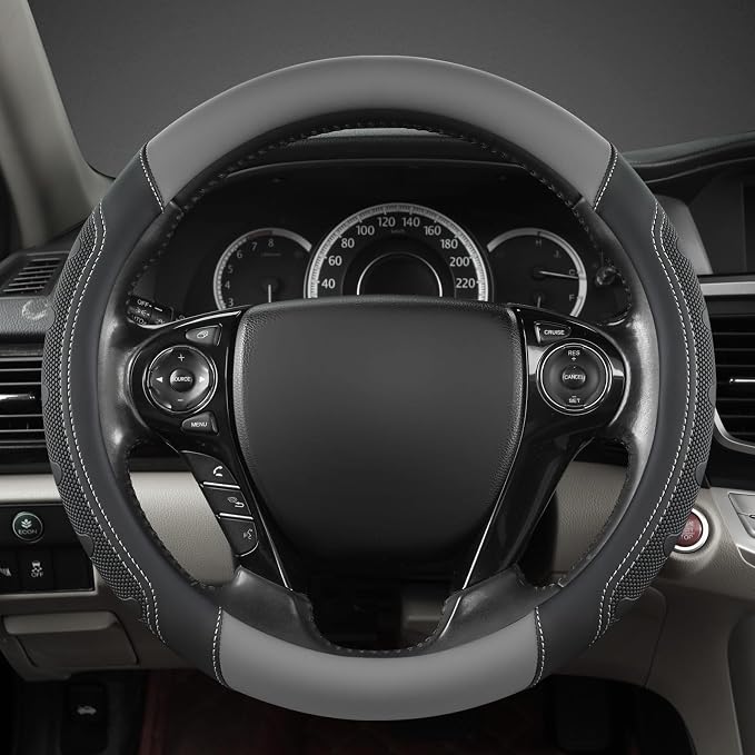 GIANT PANDA Microfiber Leather Steering Wheel Cover for Honda Accord,Civic,CR-V,HR-V,Pilot(Black+Gray-Standard Size)