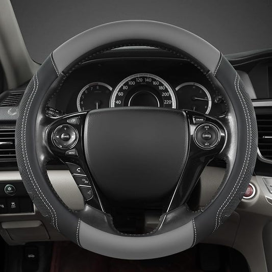 GIANT PANDA Microfiber Leather Steering Wheel Cover for Honda Accord,Civic,CR-V,HR-V,Pilot(Black+Gray-Standard Size)