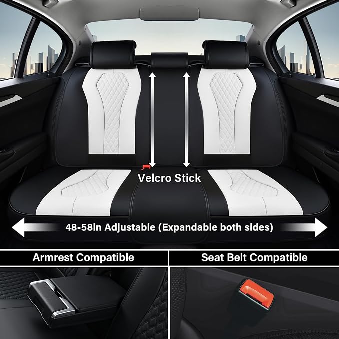 Coverado Seat Covers, Car Seat Covers Full Set, White Car Seat Cover, Auto Seat Covers Front Seats Rear Seat Cover, Luxury Car Seat Cushion,Leather Seat Cover Seat Protector Universal Fit Most Cars