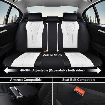 Coverado Seat Covers, Car Seat Covers Full Set, White Car Seat Cover, Auto Seat Covers Front Seats Rear Seat Cover, Luxury Car Seat Cushion,Leather Seat Cover Seat Protector Universal Fit Most Cars