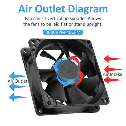 80mm 3.15inch 8025 12V DC High-Performance 2-Pin XH2.54 Cooling Fan for PC Power Supply/Electronics Cooling 2-Pack