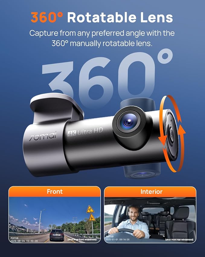 70mai M310 Plus 4K Dash Cam Front with Night Vision, 140° Wide Angle Dash Camera for Cars, WiFi Dashcam with App, Parking Mode, G-Sensor, Loop Recording, Voice Control, Easy Install Car Camera