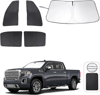 TINGLU Window Shades for GMC Sierra 1500 2500 3500 (SLT, AT4, Denali) 2019-2025 2026 5PCS Accessories Side Windows Cover Camping Windshield Sun Shade Sun UV Rays Privacy Protection