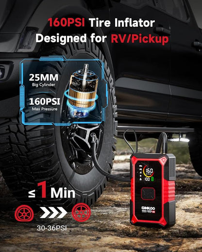 GOOLOO A5 Jump Starter with Air Compressor, 4000A Car Battery Jump Starter (All Gas/10.0L Diesel) with 160PSI Tire Inflator Auto-Off, 45W PD Fast Charging, 12V Jump Box Car Jumper Starter Portable