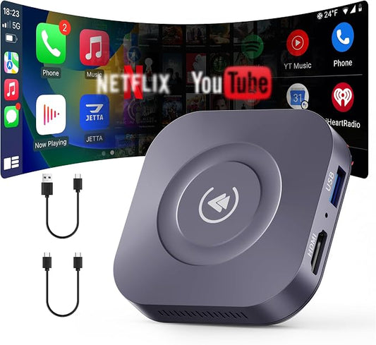 Magic Box 2026 Wireless CarPlay Adapter, AI Box Android Auto Supports Strea-ming Video for TikTok/YouTube, USB for Offline Media, Screen Mirroring Car Adapter for Factory Wired Car Play
