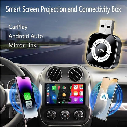 2026 Upgraded 4-in-1 Wireless CarPlay Adapter, Convert Wired to Wireless CarPlay & Android Auto, Support AirPlay & Screen Mirroring, Zero Latency Plug & Play, USB/Type-C for iPhone iOS & Android