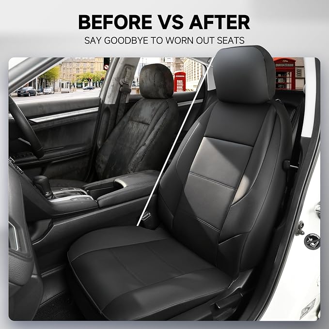 GIANT PANDA Front Seat Covers for Nissan Rogue Altima Sentra Versa Kicks Frontier Murano Pathfinder Maxima,Faux Leather Bucket Seat Cover Fit Nissan Seat Protectors (Black) 2-Pack