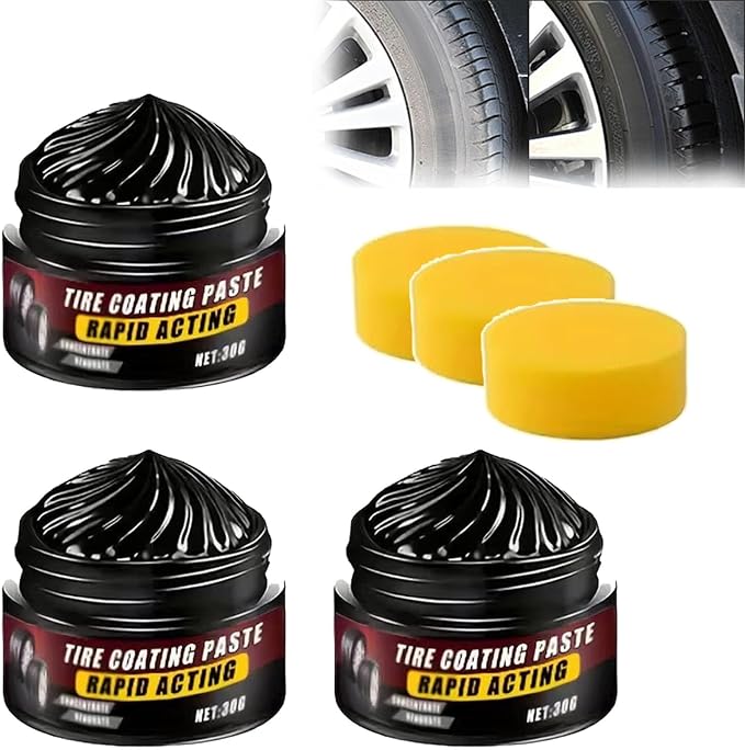 Premium Tire Coating & Trim Restorer, Bring Back the Original Deep Black Shine to Rubber and Plastic,Ceramic Tire Coating, Tir𝐞 Coatin𝐠 Paste, Blocks UV (3pc)