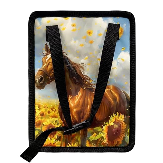 Talayituse Horse Sunflower Print Car Trash Can, Portable Auto Garbage Bin Multifunctional Vehicle Interior Accessories with Adjustable Straps Universal Fit Truck SUV Sedan