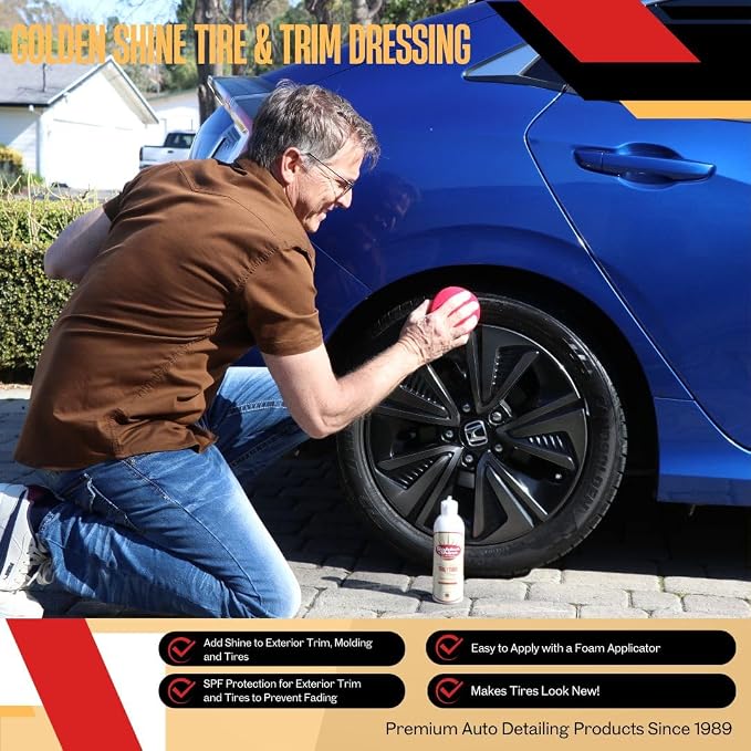 GOLDEN SHINE Tire & Trim Gel Dressing, 16 Ounce Bottle Shines and Protects Tires, Rubber and Exterior Trim, 16016