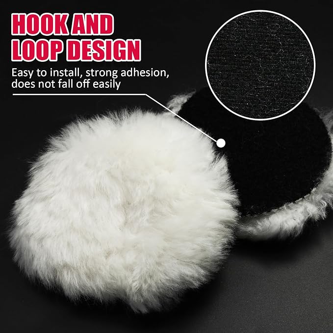 10 Pcs Wool Polishing Pad 3 Inches Soft Sheepskin Buffing Pads with Hook and Loop Back for Compound Cutting & Polishing for Automotive, Marine, Furniture