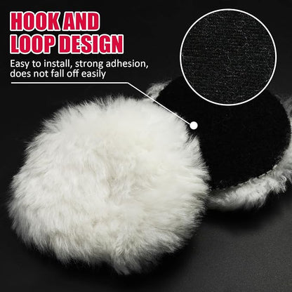 10 Pcs Wool Polishing Pad 3 Inches Soft Sheepskin Buffing Pads with Hook and Loop Back for Compound Cutting & Polishing for Automotive, Marine, Furniture