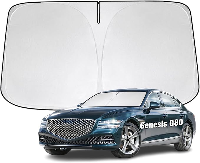 Windshield Sun Shade for Hyundai Genesis G80 2017-2020 Sunshade 300T Windshield Cover Blocks UV Rays Custom Fit Genesis G80 Front Window Shades Windshield Accessories Keep Cool Foldable
