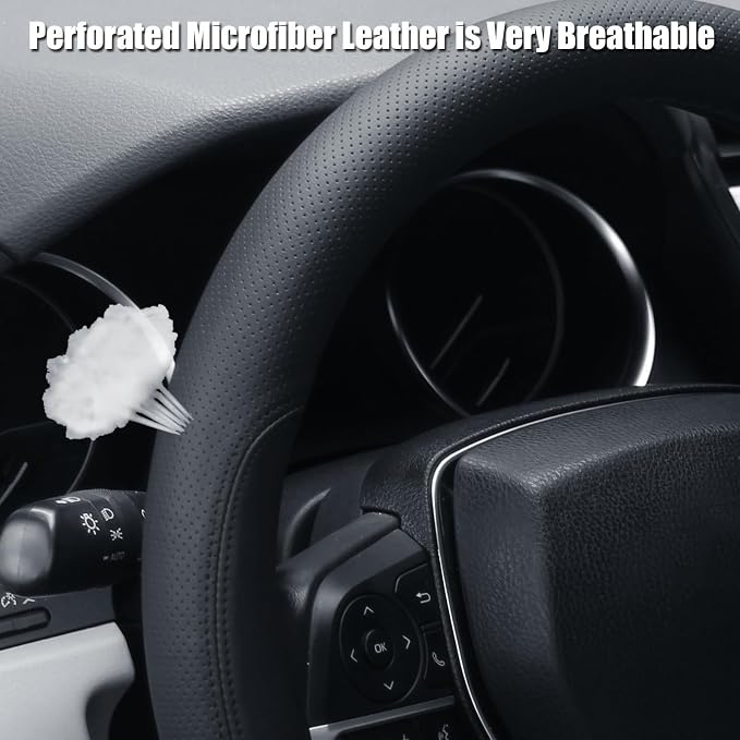 D Shaped Steering Wheel Cover, Flat Bottom Car Wheel Cover 14 1/2-15 inch (37-39 cm), Non-Folding Packaging, Microfiber Leather, Black
