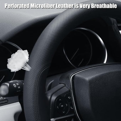 D Shaped Steering Wheel Cover, Flat Bottom Car Wheel Cover 14 1/2-15 inch (37-39 cm), Non-Folding Packaging, Microfiber Leather, Black