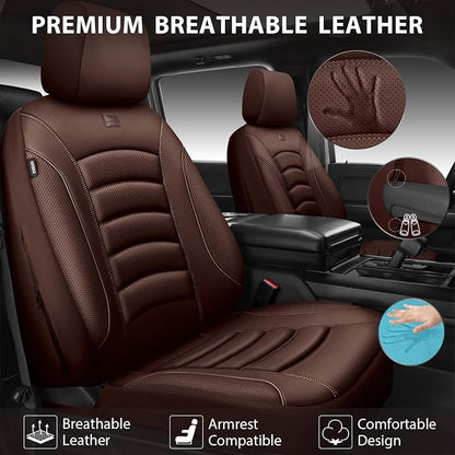 CAR PASS 3D Foam PU Leather Car Seat Covers, Universal Seat Covers Full Sets for Trucks SUV Sedan Automotive Seat Covers Armrest Airbag Compatible Waterproof Comfortable Faux Nappa Leather All Brown