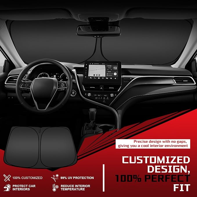 Windshield Sun Shade for 2018-2025 2026 Volkswagen VW Atlas Cross Sport Foldable Sun Sunshade for Car Front Window Blocks UV Rays and Heat Automotive Interior Protector Custom Fit Accessories