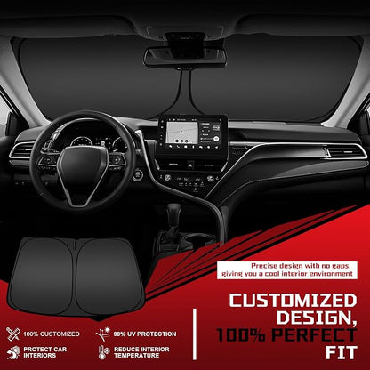 Windshield Sun Shade for 2017-2022 Ford F250 F350 F450 F550 Super Duty Foldable Sun Sunshade for Car Front Window Blocks UV Rays and Heat Automotive Interior Protector Custom Fit Accessories