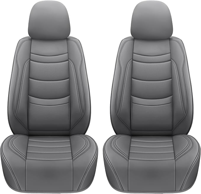 NS YOLO Leather Car Seat Covers Full Set,Universal Fit for Most Cars,SUVs and Sedans,Waterproof Luxury Leatherette Cushions, 5 Seats Protectors (Grey, Front Pair-2 Seats(Driver and Passenger))