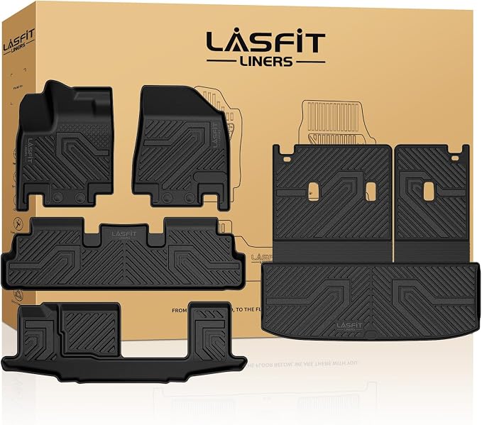 LASFIT Floor Mats & Cargo Mat for Nissan Pathfinder 7/8 Seats 2026 2025 2024 2023 2022, All Weather TPE Custom Fit Floor Liners for Pathfinder Car Mats & Trunk Mats Accessories, Black