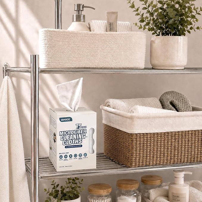 UNIMADE Microfiber Cleaning Cloth, 75 Sheets Microfiber Towels for Cars Commercial Grade Washcloths Lint-Free Bulk Shop Towel Cleaning Rags for Household Restaurant Garage Housekeeping, 11"x 9", White