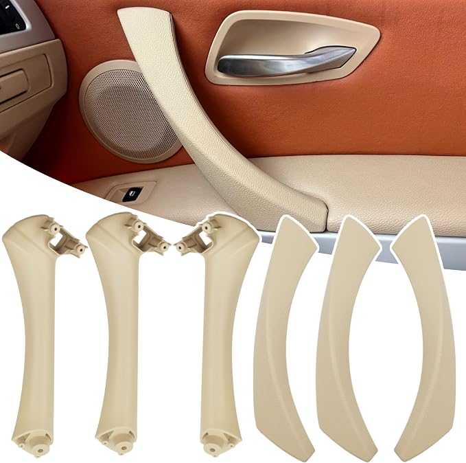 Compatible with BMW 3 Series Door Handle Replacement E90/E91/E92/E93 2004-2011,6PCS Left and Right Passenger Interior Door Pull Handle Set for BMW 318i,320i,323i,325i,328i,330i,335i(Beige)