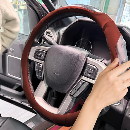Breathable Leather Steering Wheel Cover with Non-Slip Grip for Enhanced Comfort - Designed for 15.35-16.14Inch Wheels on Pickup Trucks & Large SUVs. (15.74-inch red)
