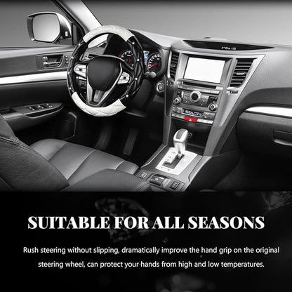 Bling Car Steering Wheel Cover, 15 Inch Diamond Leather Anti-Slip Auto Steering Wheel Protector, Cute Sparkly Rhinestones Wheels Cover Automotive Decoration for Women Girl (Black & White)