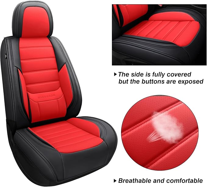 MINGBRON Car Seat Covers Full Set,Black White Car Seat Cover, Car Seat Protector Waterproof, Nappa Leather Car Seat Cushion Fit for Most Cars Red