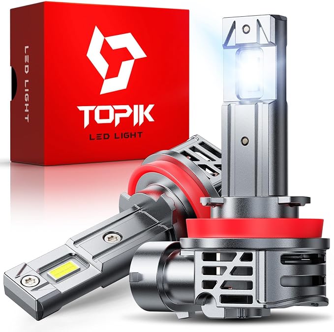 TOPIK H11 H8 H9 Bulbs, 32,000LM Brighter 6500K Cool White, Anti-Flicker, 50,000Hrs Lifespan, H8/H9 Light Compatible for Cars Trucks SUVs, Pack of 2
