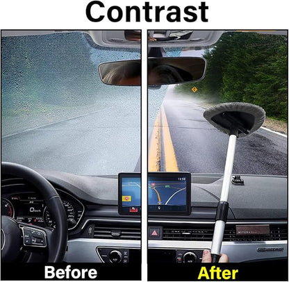 Windshield Cleaning Tool, Car Window Cleaner with 4 Washable Reusable Microfiber Pads, Extendable Long Handle Glass Wiper Cleaning Kit, Auto Accessories Universal for Office and Home (Gray)