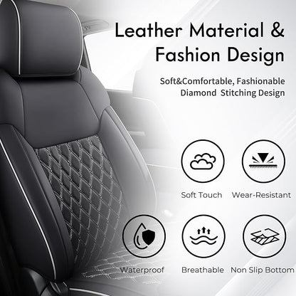 Huidasource Tacoma Seat Covers Full Set, Nappa Leather Pickup Seat Cushion Cover Fit for Toyota Tacoma 2024-2026 Double&Crew Cab SR SR5 Limited TRD Sport/Off Road Trailhunter (Full Set/Black&White)