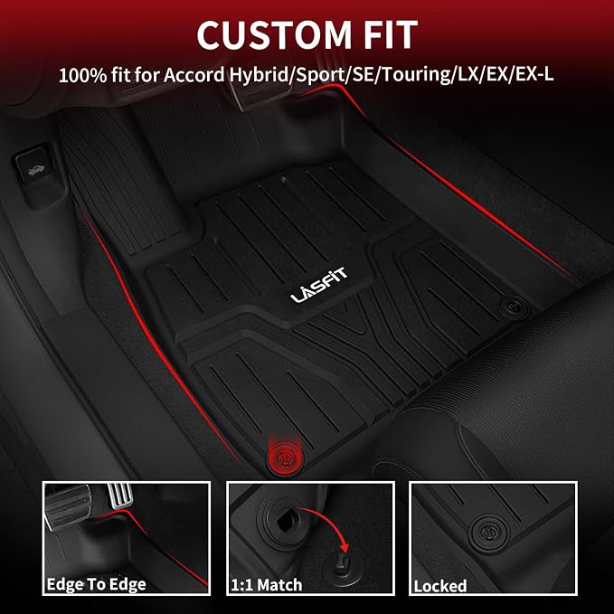 LASFIT Floor Mats for 10th Gen Honda Accord 2022 2021 2020 2019 2018 Sedan (Gasoline & Hybrid), All Weather TPE Custom Fit Anti-Slip Full Coverage Floor Liners,1st & 2nd Row, Black