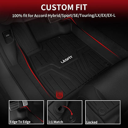 LASFIT Floor Mats for 10th Gen Honda Accord 2022 2021 2020 2019 2018 Sedan (Gasoline & Hybrid), All Weather TPE Custom Fit Anti-Slip Full Coverage Floor Liners,1st & 2nd Row, Black