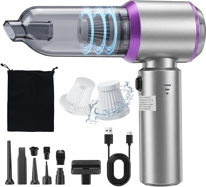 Handheld Car Vacuum Cordless, 16000Pa 3 Adjustable Strong Suction Vacuum Cleaner & Air Duster 4-in-1 with Multi-Nozzles Type-C Fast Charge Lightweight Portable Hand Vacuum for for Car Pet Home