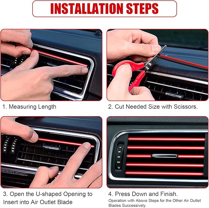 20 Pieces Universal Car Auto Air Conditioner Vent Outlet Trim Strip, Waterproof Flexible Shiny Auto Car Vent Interior Accessories for All Air Vent Outlet (20PCS - Red)