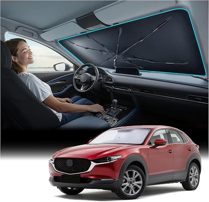 Nmoiss Windshield Sun Shade Umbrella Fit for Mazda CX-30 2020-2026 Accessories, [Vinyl Coating Heat Shield] Protect Car from Sun Rays & Heat Damage Keep Cool and Protect Interior