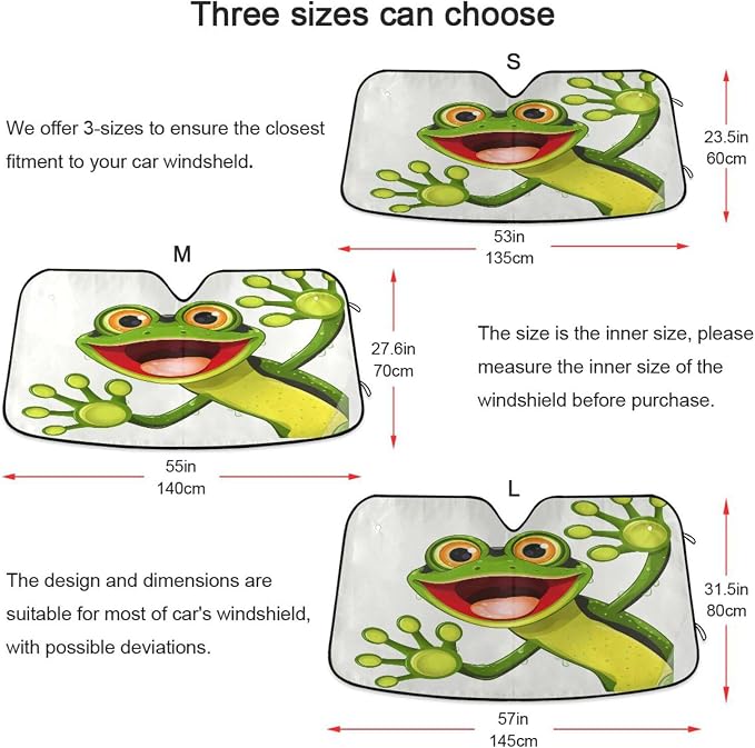 Funny Cute Green Frog Windshield Sun Shade for Car Auto SUV Truck Foldable Front Window Sunshade Sun Visor Protector Block UV Rays Reflect Heat, 55" x 28"