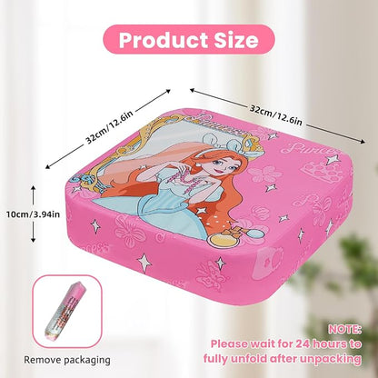 Toddler Booster Seat for Dining Table, 4" Kids Booster Seat for Kitchen Chair with Non-Slip Bottom, Portable Detachable Washable Increasing Cushion with 2 Adjustable Straps (Princess)